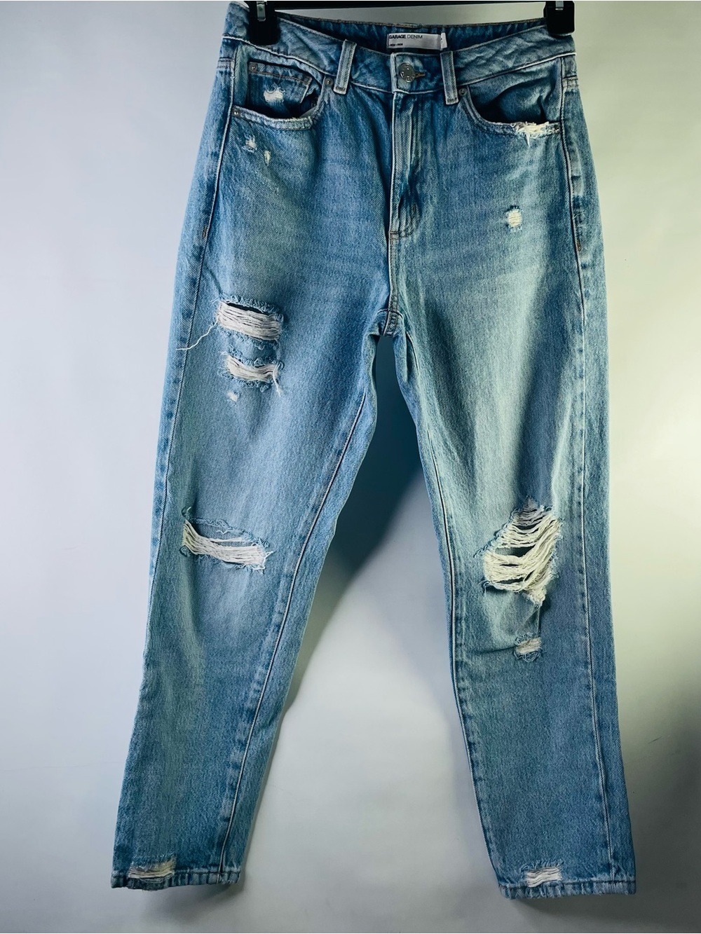 Garage Denim Woman’s High-Rise Light Blue Distressed Jeans Vintage Inspired